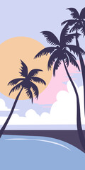 Fototapeta na wymiar Beach at sunset. Vector graphics. A set of paintings. Design for social media, wallpapers, paintings, posters and stickers.Vintage retro style graphics
