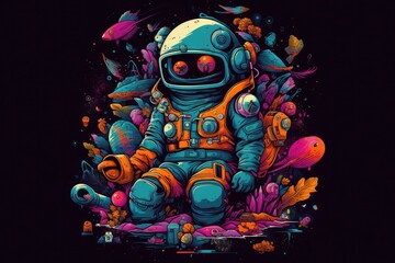 Very details astronaut ,lost in galaxy background, Tshirt design, streetwear design
