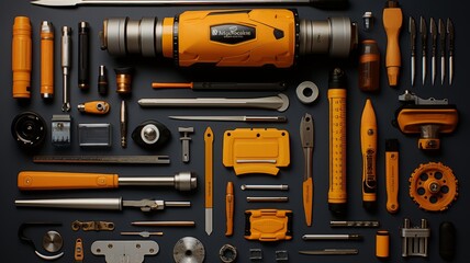 work tools, in the workshop, celebrating worker's day, tweezers and everything that fits in a backpack