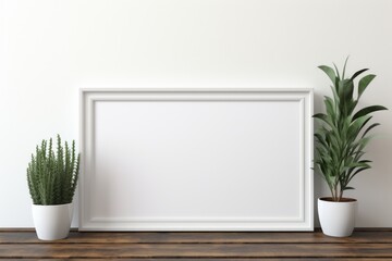 Mockup frame, Minimalistic Elegance: A white frame encases a pristine white photograph, showcasing the beauty of simplicity. Generative AI