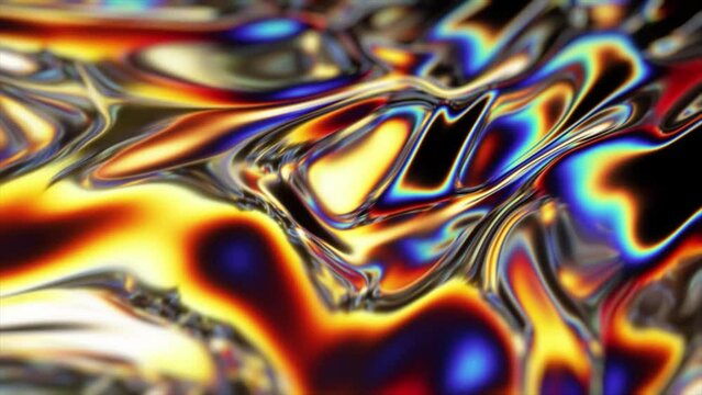 Abstract colorful wavy background in bright blue, orange, green and red color, Halographic gradient, Multicolor metallic surface, Modern colorful wallpaper