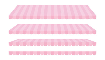 Shop roof. Pink striped street food, restaurant, market stall, shop roof, tent, canopy, awning illustration set.