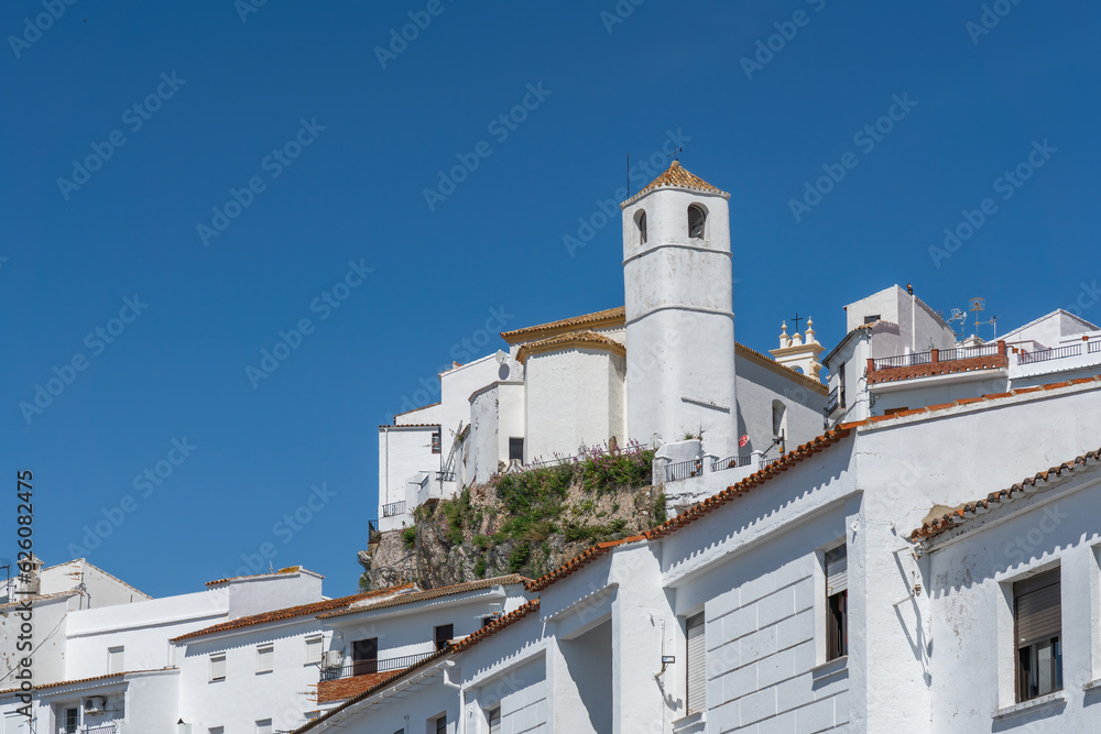 Poster clock tower of chapel of san juan de letran - zahara de la sierra, andalusia, spain