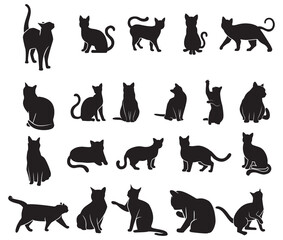Set silhouette of cat isolated on gray background