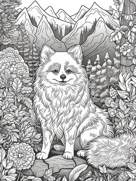  AI generated.Antistress coloring book for adults. Yorkshire terrier in the flower field