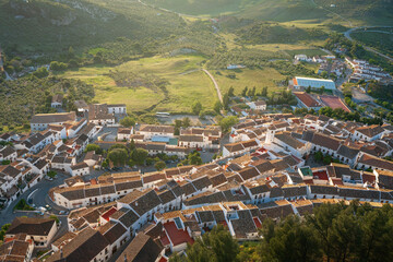 Fototapeta na wymiar Aerial view of Zahara de la Sierra white houses - Zahara de la Sierra, Andalusia, Spain