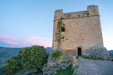 Fototapeta na wymiar Zahara de la Sierra Castle Tower at sunset - Zahara de la Sierra, Andalusia, Spain