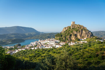 Zahara de la Sierra with Castle and Reservoir Lake - Zahara de la Sierra, Andalusia, Spain © diegograndi