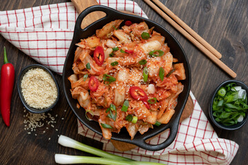 traditional Korean food Kimchee or kimchi cabbage with rice, fermented food