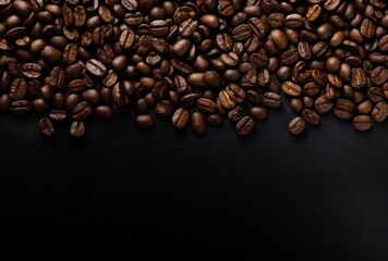 Fototapeta premium Fresh Coffee Beans On Dark Background with empty space for text