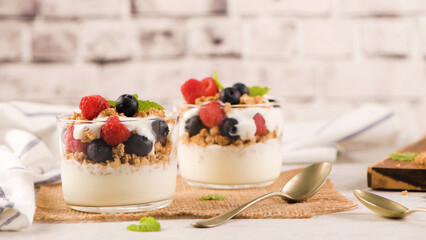 Granona with red fruits homemade yogurt