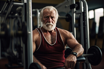 Fototapeta na wymiar Bearded old man bodybuilder with brutal muscular