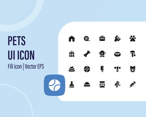 set of pet icons, dog, cat, puppy, animals. Vector user interface iconset collection.
