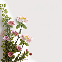 Pure white jasmine flower arrangement with negative space blur background.