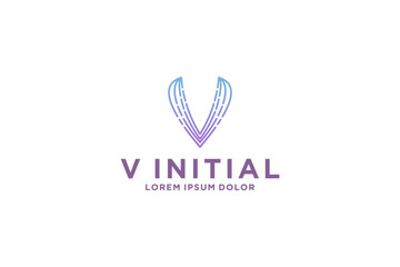 Fototapeta premium V initial logo design artificial intellegence future AI technology
