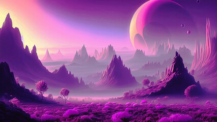 Imaginary natural scenery dominated by purple color.