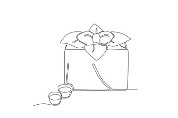 Food parcel with a flower design on it. Chuseok one-line drawing
