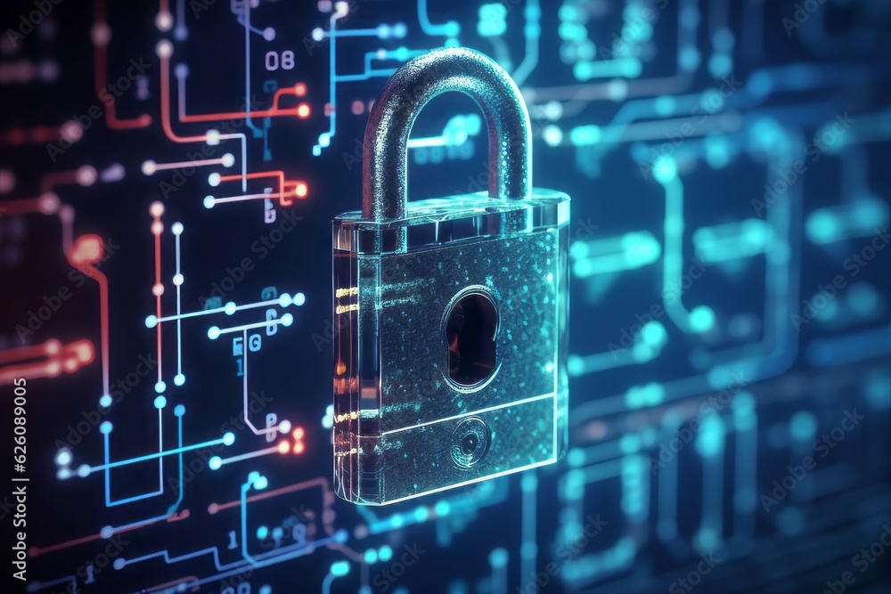 Aufkleber futuristic background with a padlock as a symbol of internet security and personal data protection. 