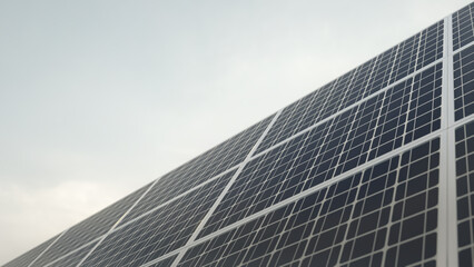 Close up 3D rendering of Solar panel at sunny weather , concept of renewable energy, technology, electricity, green, eco friendly