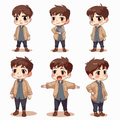 Fototapeta premium Boy kid in brown outfit, vector cartoon.