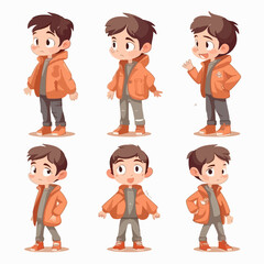 Fototapeta premium Boy kid in brown tee, cartoon illustration.