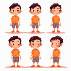 Playful boy kid in orange, cartoon illustration.