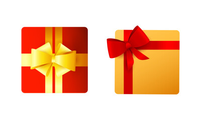 Vector christmas gift, realistic box and bow set