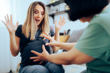 Superstitious Pregnant Woman Feeling Uncomfortable Being Touched. Mother to be feeling displeased...