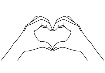 Vector line drawing illustration of two hands making a heart pose - obrazy, fototapety, plakaty