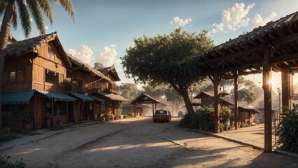 Fototapeta premium Indian Village Street with vehicle