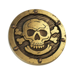 Cursed pirate gold doubloon game asset. isolated object, transparent background