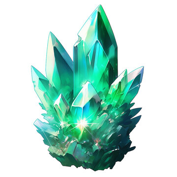 Enchanted emerald crystal game asset. isolated object, transparent background