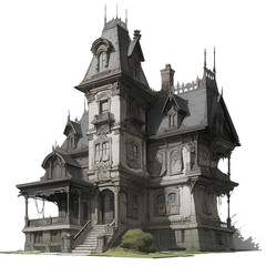 Haunted mansion model game asset. isolated object, transparent background - obrazy, fototapety, plakaty
