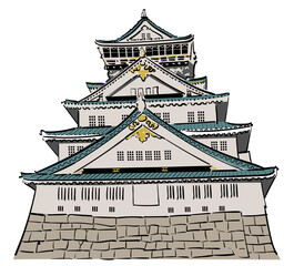 大阪城天守閣を正面から見上げる