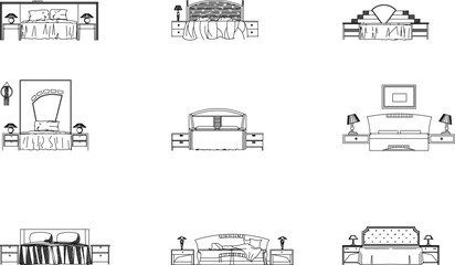 Sketch vector illustration view of bedroom interior architectural design