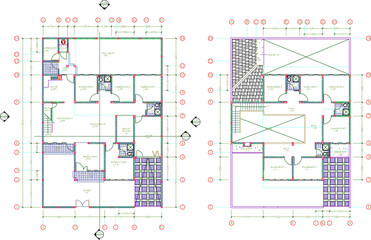 Sketch vector illustration of detailed architectural technical design of a simple residential house plan