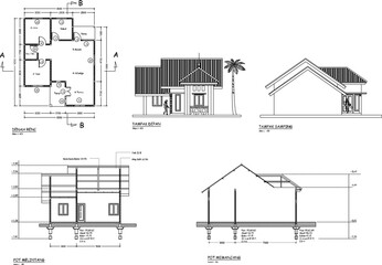 Vector illustration sketch of a simple residential house architectural technical design detail