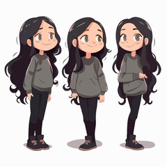 Vector of a smiling girl kid, dressed in black.