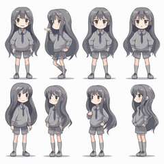 Grey-clothed child, cute kid, vector pose.
