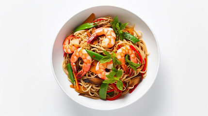  Stir-fry noodles with vegetables and prawns