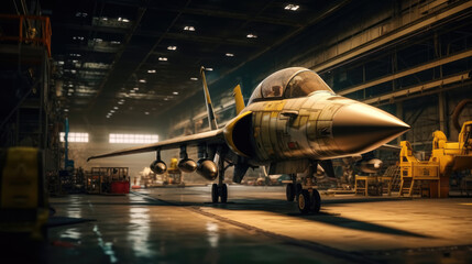 A fighter jet maintenance in hangar - obrazy, fototapety, plakaty
