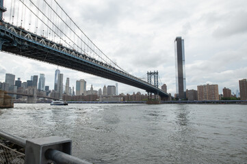 View of New York City skyline and Brooklyn Bridge from Dumbo