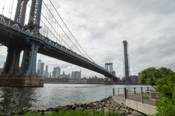 View of New York City skyline and Brooklyn Bridge from Dumbo