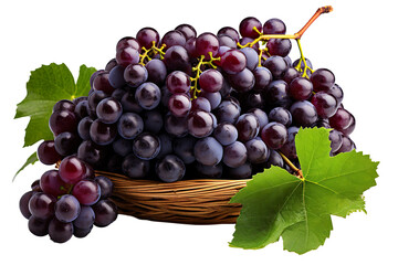 a realistic portrait of grapes in a basket isolated on white background PNG