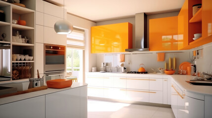 Modern orange and white kitchen