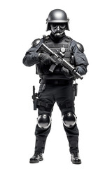 SWAT officer with helmet and mask. isolated object, transparent background