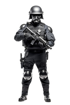 SWAT officer with helmet and mask. isolated object, transparent background