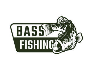 largemouth bass fishing logo design - obrazy, fototapety, plakaty