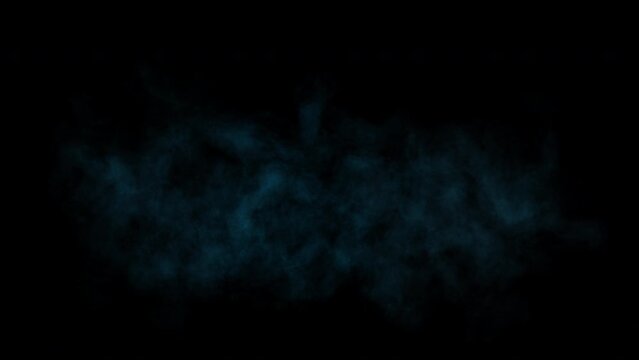 Slowly rising thin blue smoke, steam, mist, fog, gas, alpha channel for transparency, 4k resolution