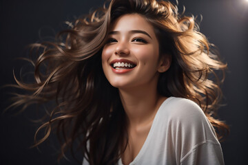 Fototapeta premium The expression of a girl laughing happily.